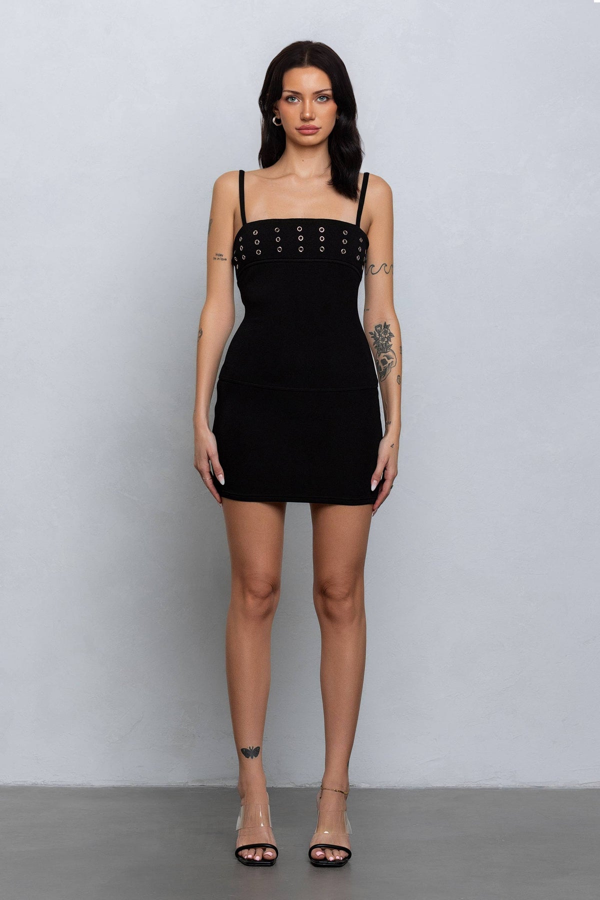 Grommet ring detail sleeveless mini dress