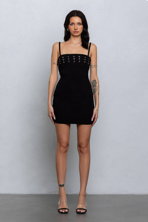 Grommet ring detail sleeveless mini dress