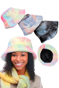 Tie Dye Fluffy Sherpa Fleece Bucket Hat