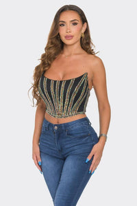 Multi Colored Rhinestone Strapless Tube Top