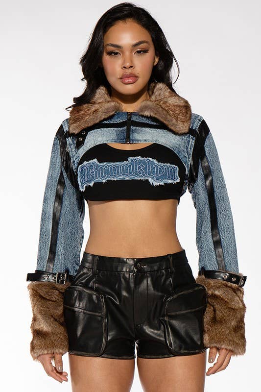 Fur Crop Denim Jacket