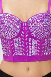 Rainbow Stones Pattern Crop Bustier Top
