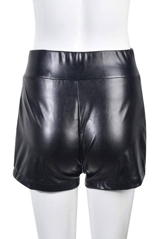 Lace up faux leather shorts