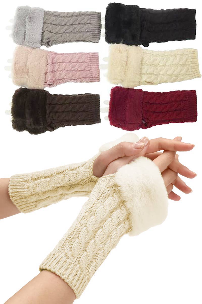 Faux Fur Cable Knitted Fingerless Arm Warmer