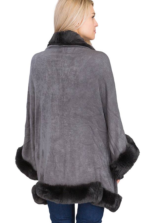 Luxury Faux Fur Lined Single Layered Shawl Poncho