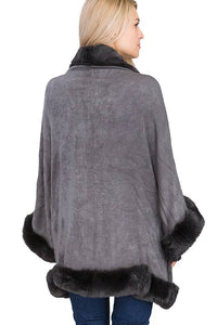 Luxury Faux Fur Lined Single Layered Shawl Poncho