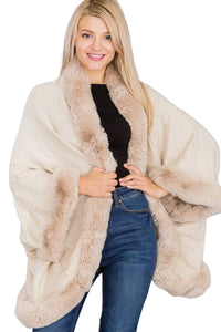 Luxury Faux Fur Lined Single Layered Shawl Poncho