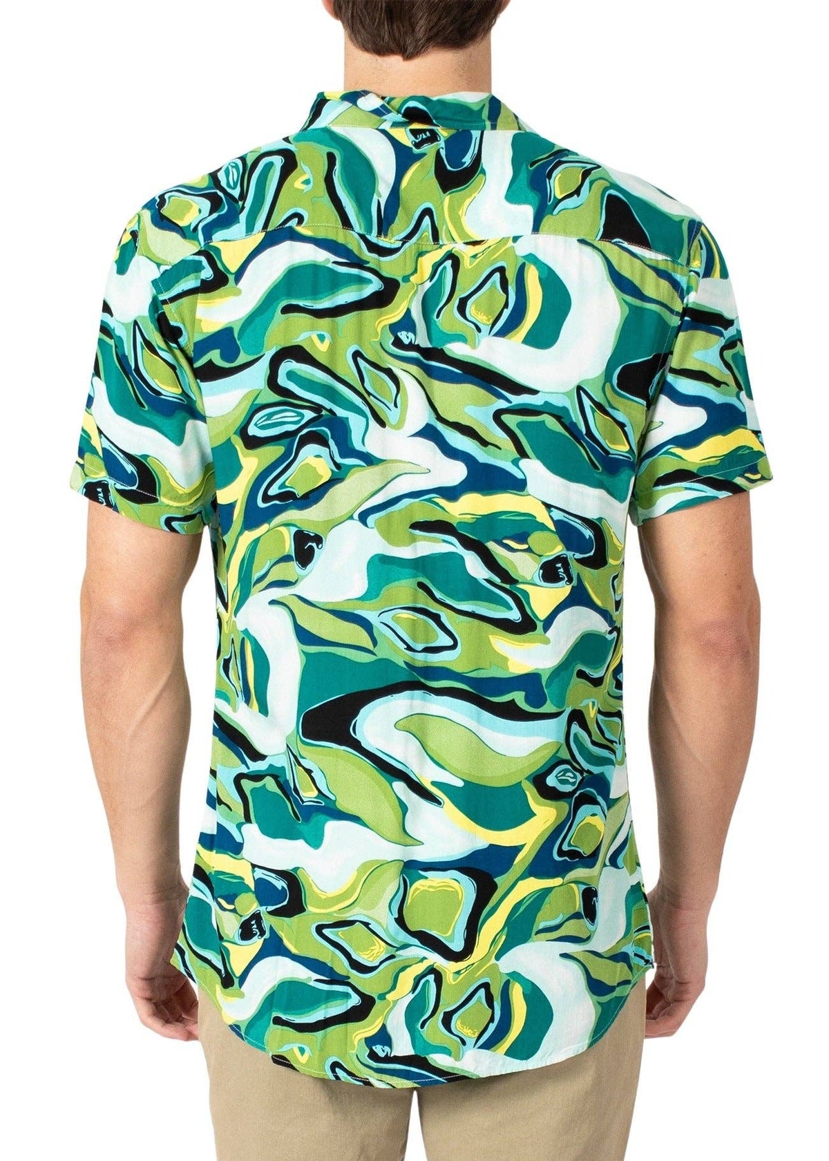 Mens Green Button Up Short Sleeve Dress Shirt