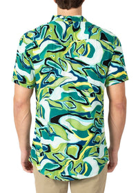 Mens Green Button Up Short Sleeve Dress Shirt
