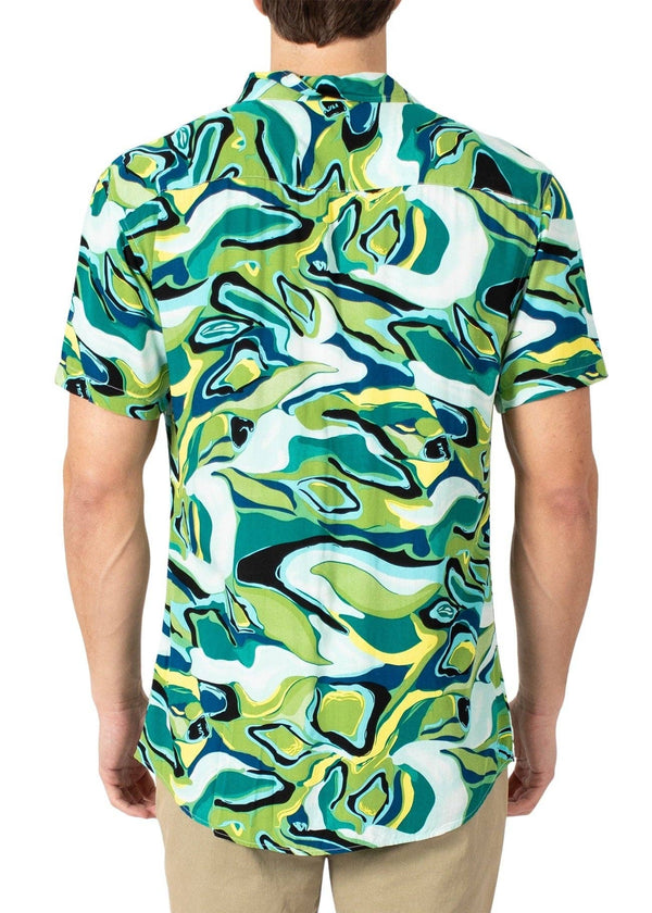 Mens Green Button Up Short Sleeve Dress Shirt