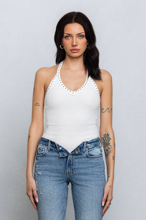 Studded v-neck ribbed tank top
