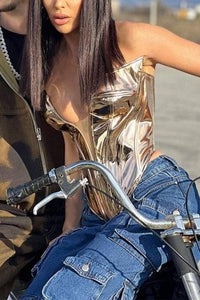 Metallic bustier top