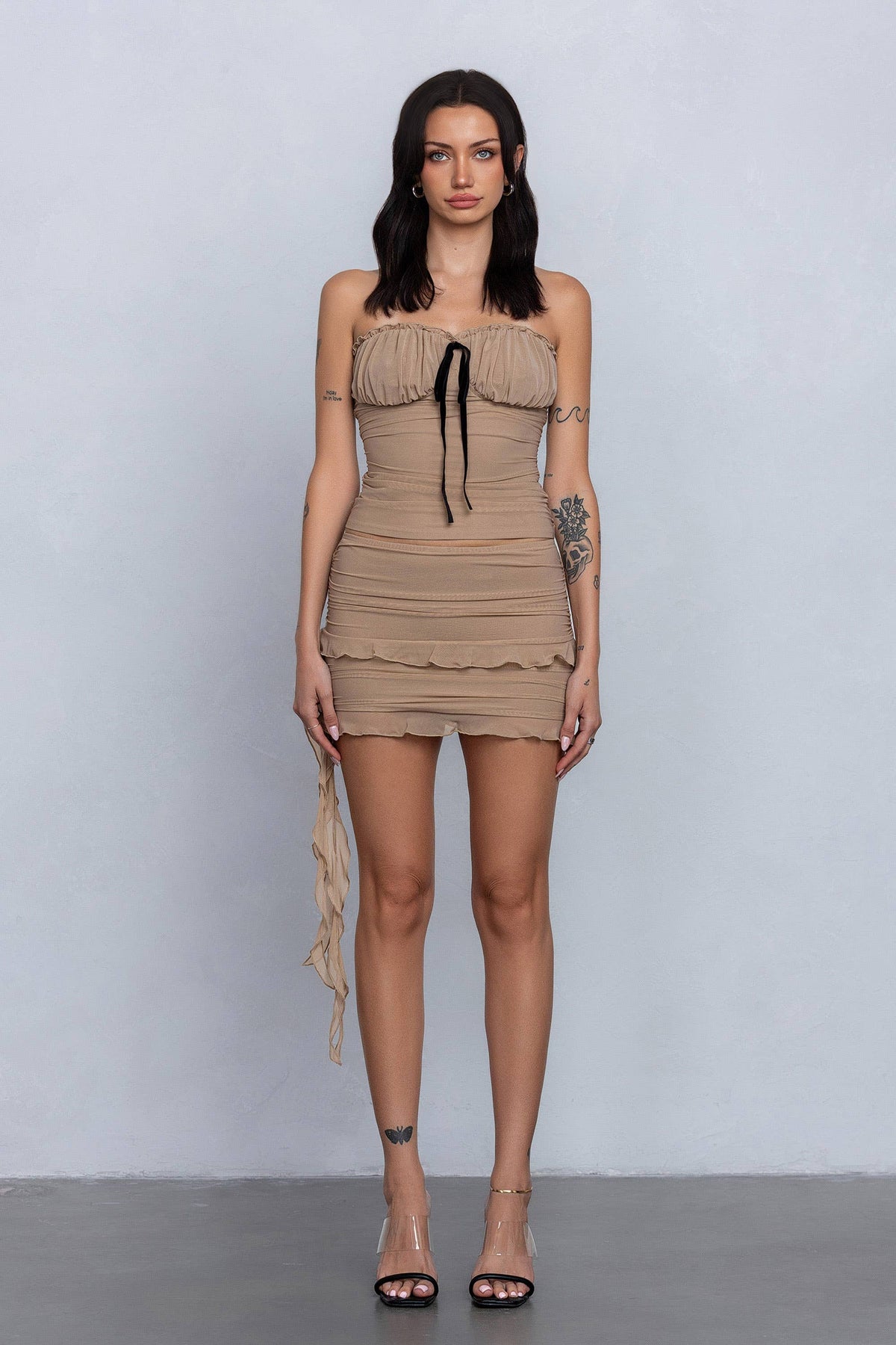 Mesh ruched tube top or mini skirt