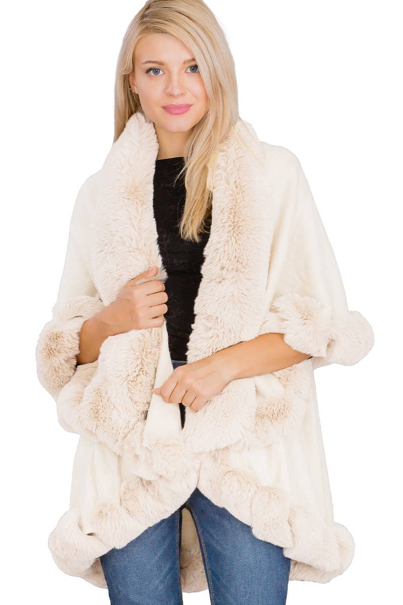 Luxury Bubble Faux Fur Double Layered Cape Poncho