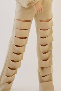 Mens Cut out legs fleece straight pants