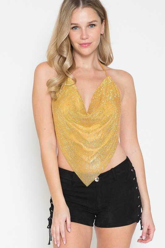 Dazzling Rhinestones Halter Crop Top