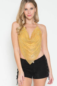 Dazzling Rhinestones Halter Crop Top