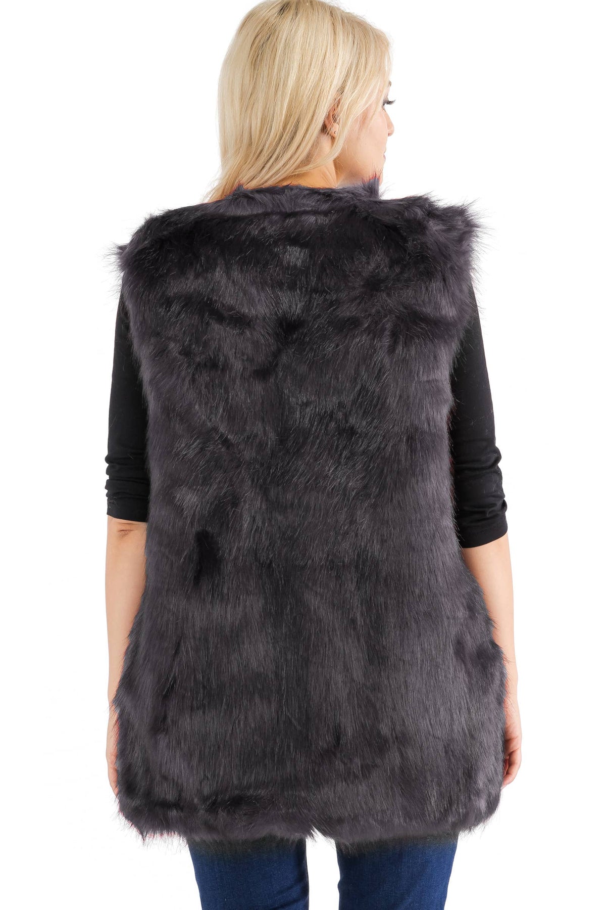 Satin Lined Shaggy Faux Fur Vest