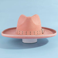 Grommet Belt Faux Suede Fedora Hat