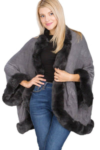 Luxury Faux Fur Lined Single Layered Shawl Poncho