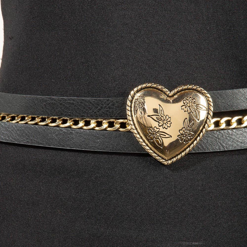 Concho Heart Faux Leather And Chain Belt