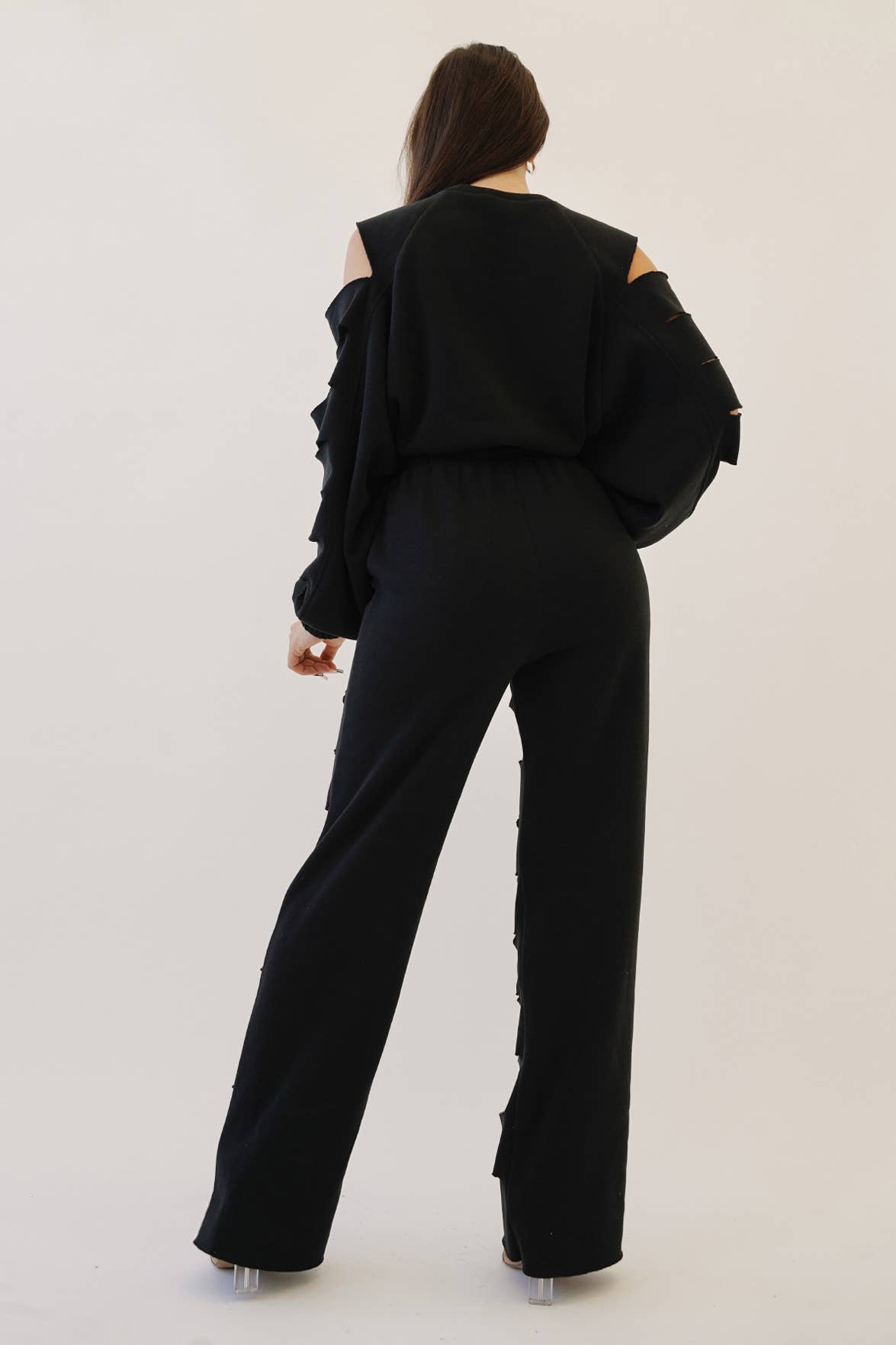 Mens Cut out legs fleece straight pants