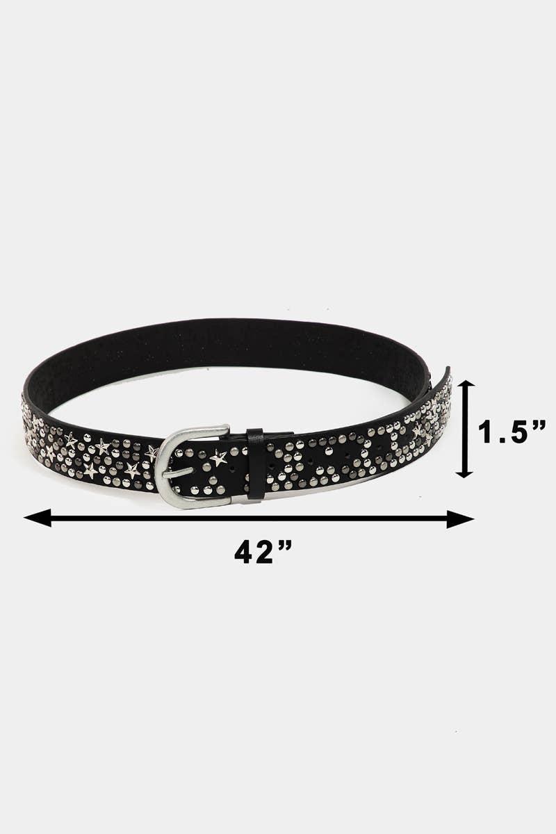 Metallic Stars And Stud Vegan Leather Belt