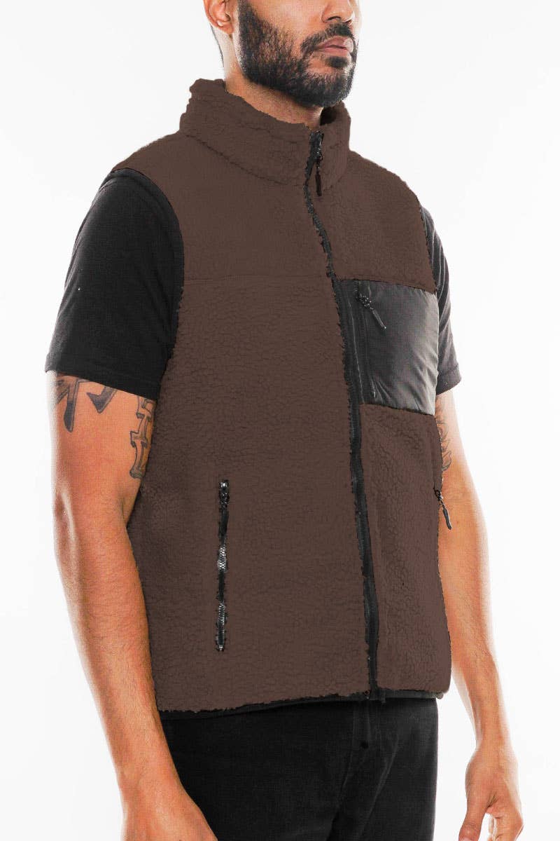Mens Sleeveless Sherpa Fleece Zip Up Vest