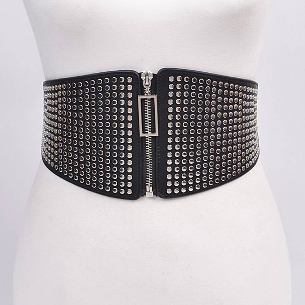 Studded Elastic Zipper Belt