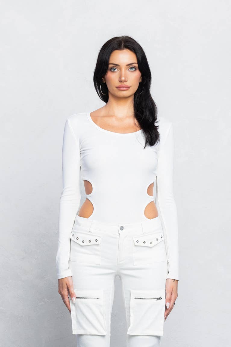Cut out back side long sleeves bodysuit