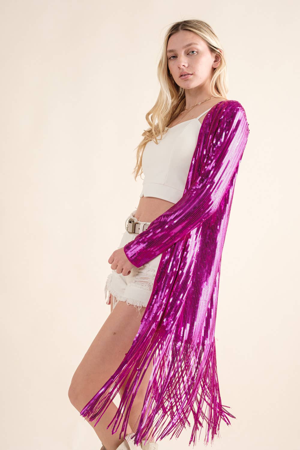Sequin Fringe Star Back Open Jacket