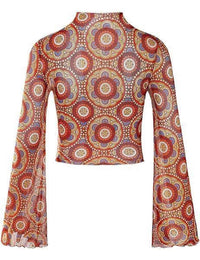 Ladies Print Flare Sleeves Mesh Top
