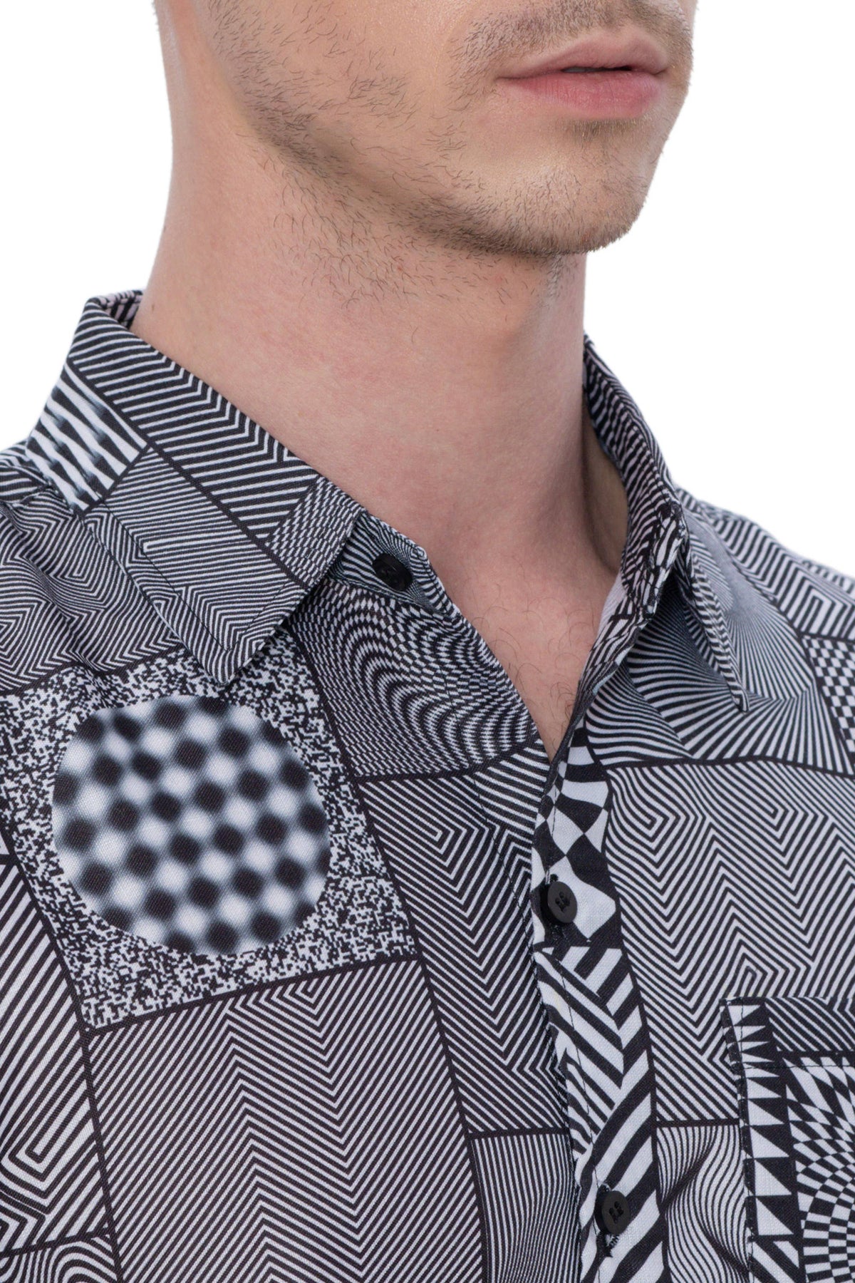 Mens Psy Shirts Black Tropical optical illusion white