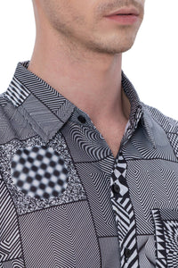 Mens Psy Shirts Black Tropical optical illusion white