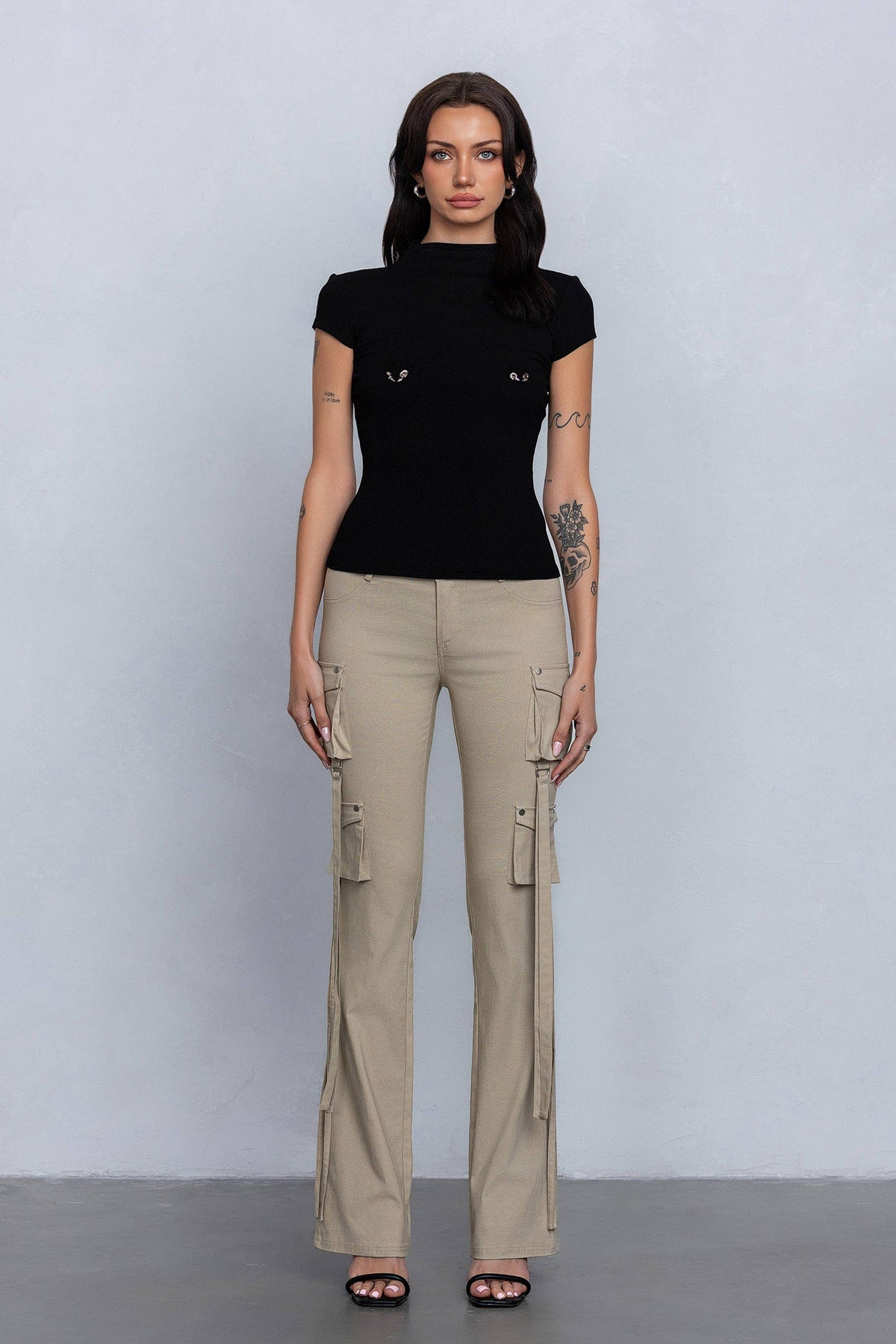 Stretchy flared cargo pants