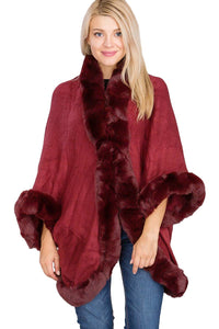 Luxury Faux Fur Lined Single Layered Shawl Poncho
