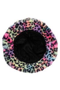 Tie Dye Leopard Patterned Faux Fur Bucket Hat