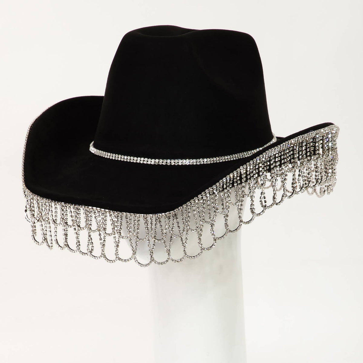 Intricate Rhinestone Curtain Fringe Cowboy Hat