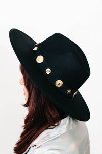 Gold Sun Concho Band Wide Brim Felt Hat