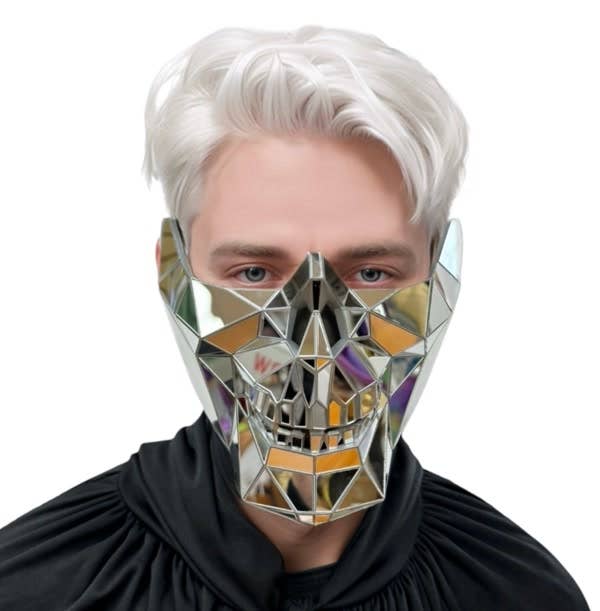 Silver Polygonal Mirror Half Mask