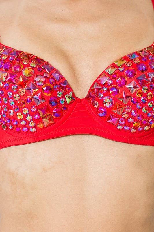 Multicolor Full Rhinestone Bra