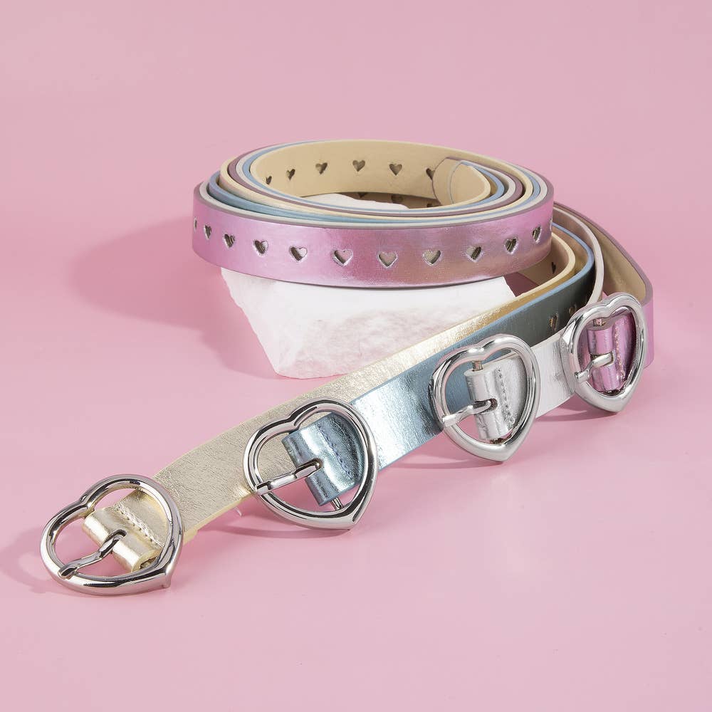Heart Buckle Heart Punched Metallic Belt