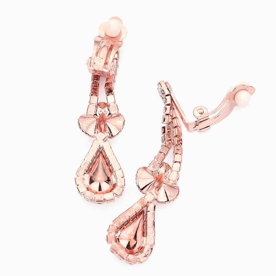 V Shape Elegant Rhinestone Necklace Set Clipon Earrings