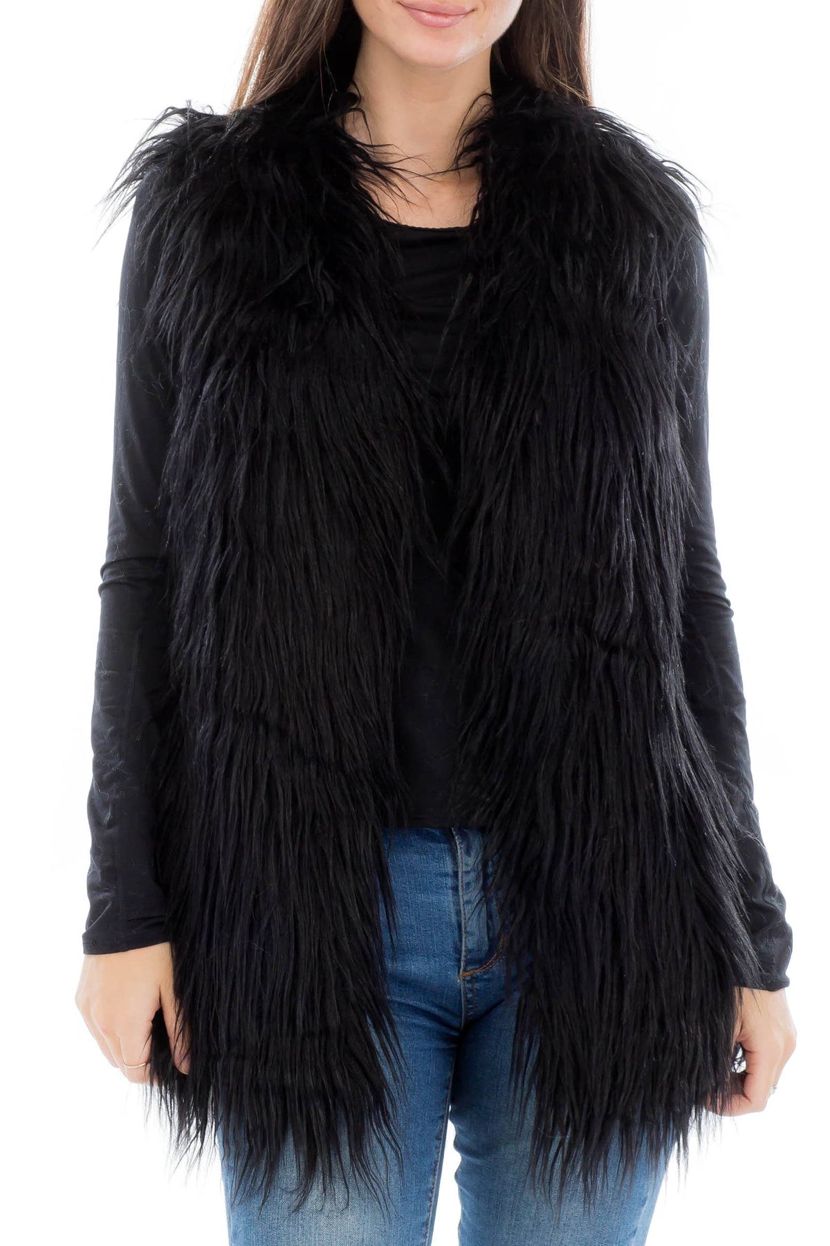 Solid Shaggy Faux Fur Vest