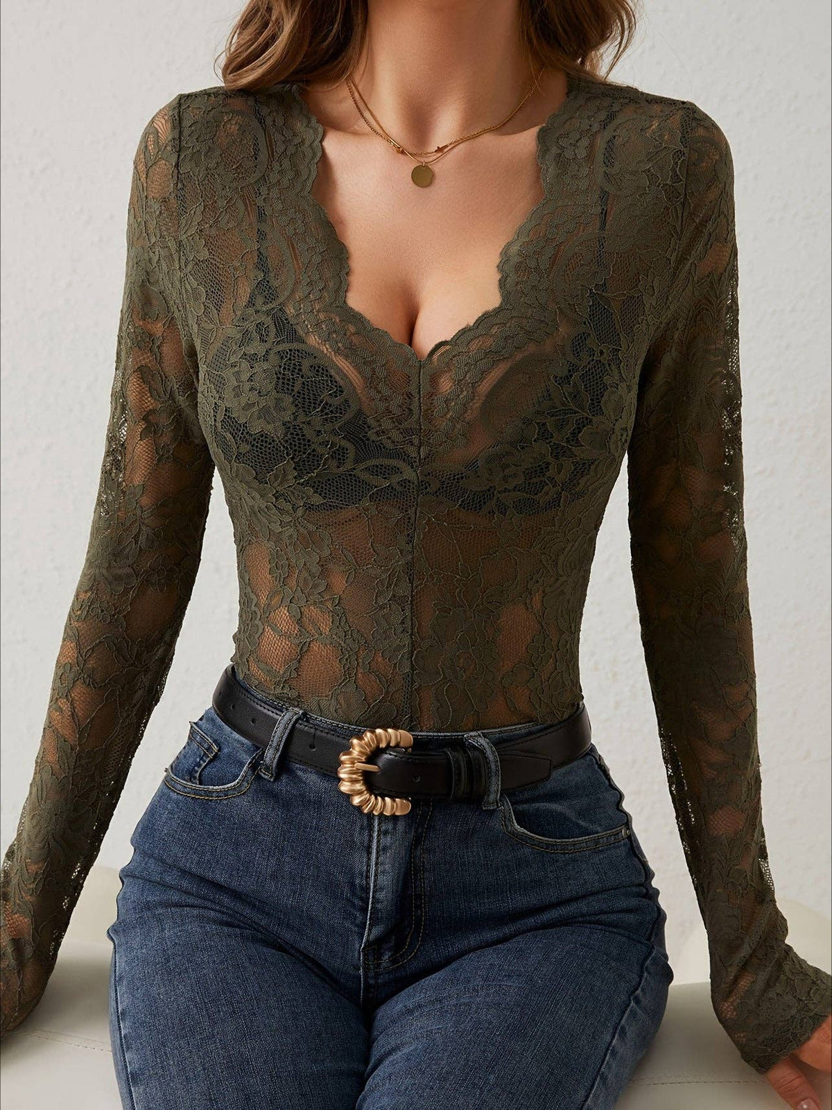 V-Neck Floral Lace Top
