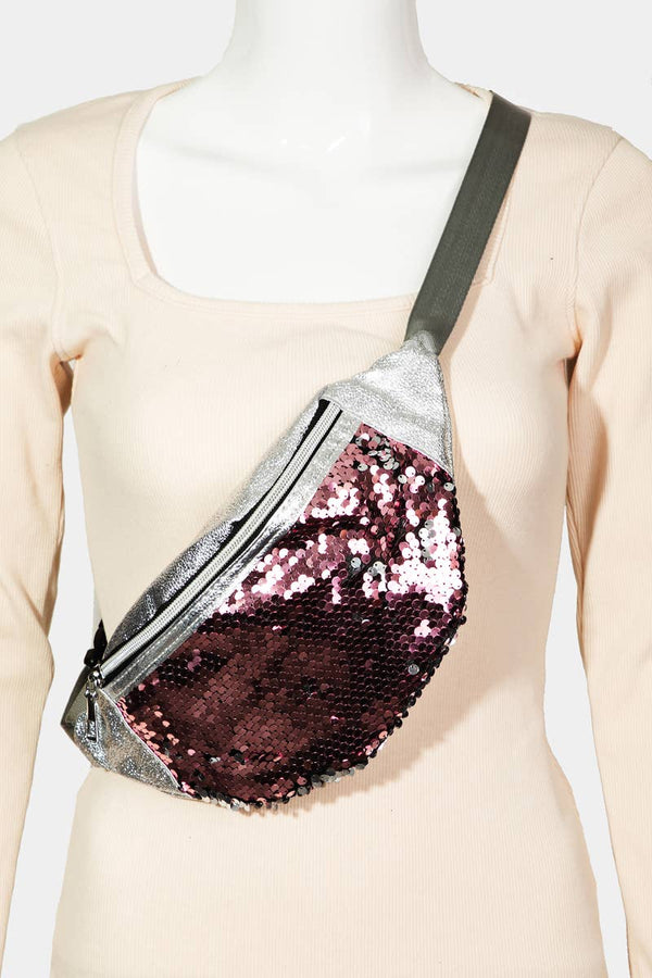 Sequin Front Single Zipper Fanny Pack