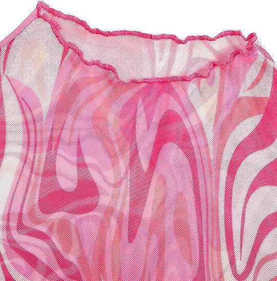 Ladies Print Flare Sleeves Mesh Top