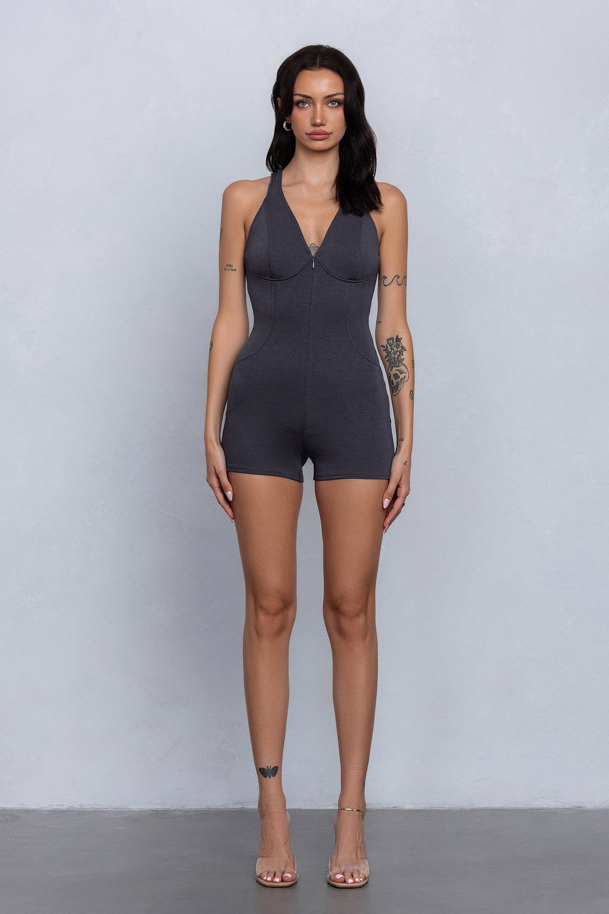 V-neck romper w/ back cut out