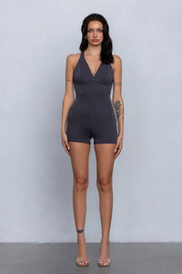 V-neck romper w/ back cut out