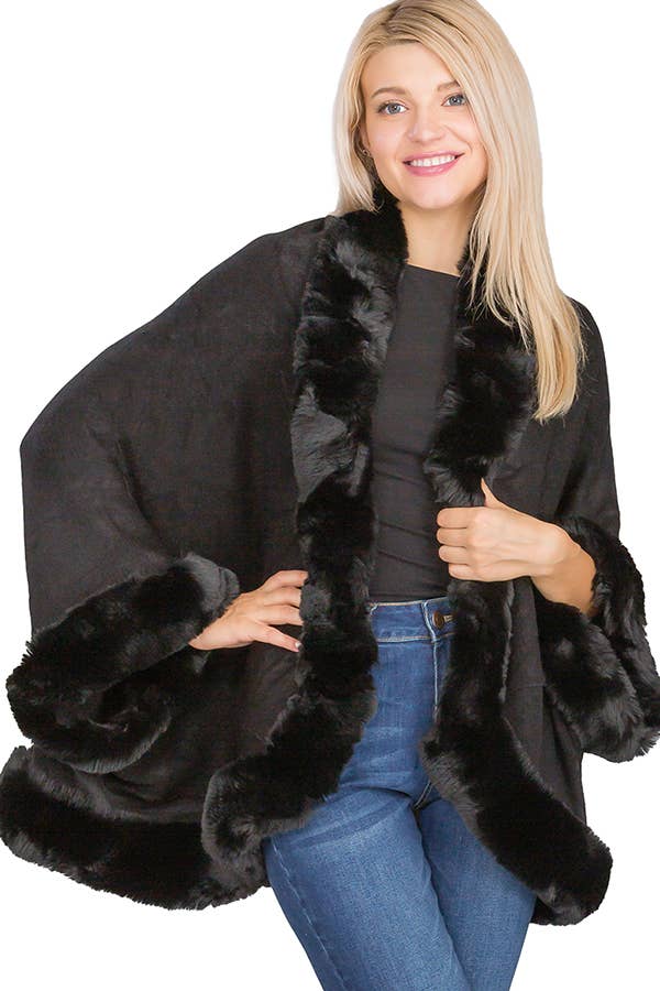 Luxury Faux Fur Lined Single Layered Shawl Poncho